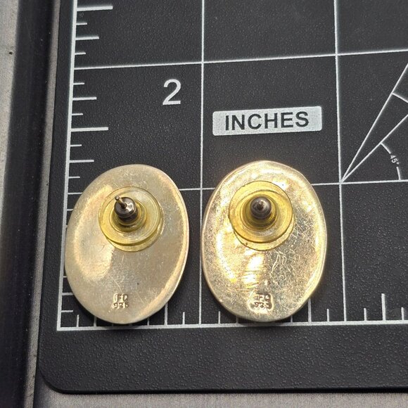 VTG Sterling Silver Floral Stud Earrings 1.25" Hollow Oval Signed FG 8.11g - Picture 8 of 10